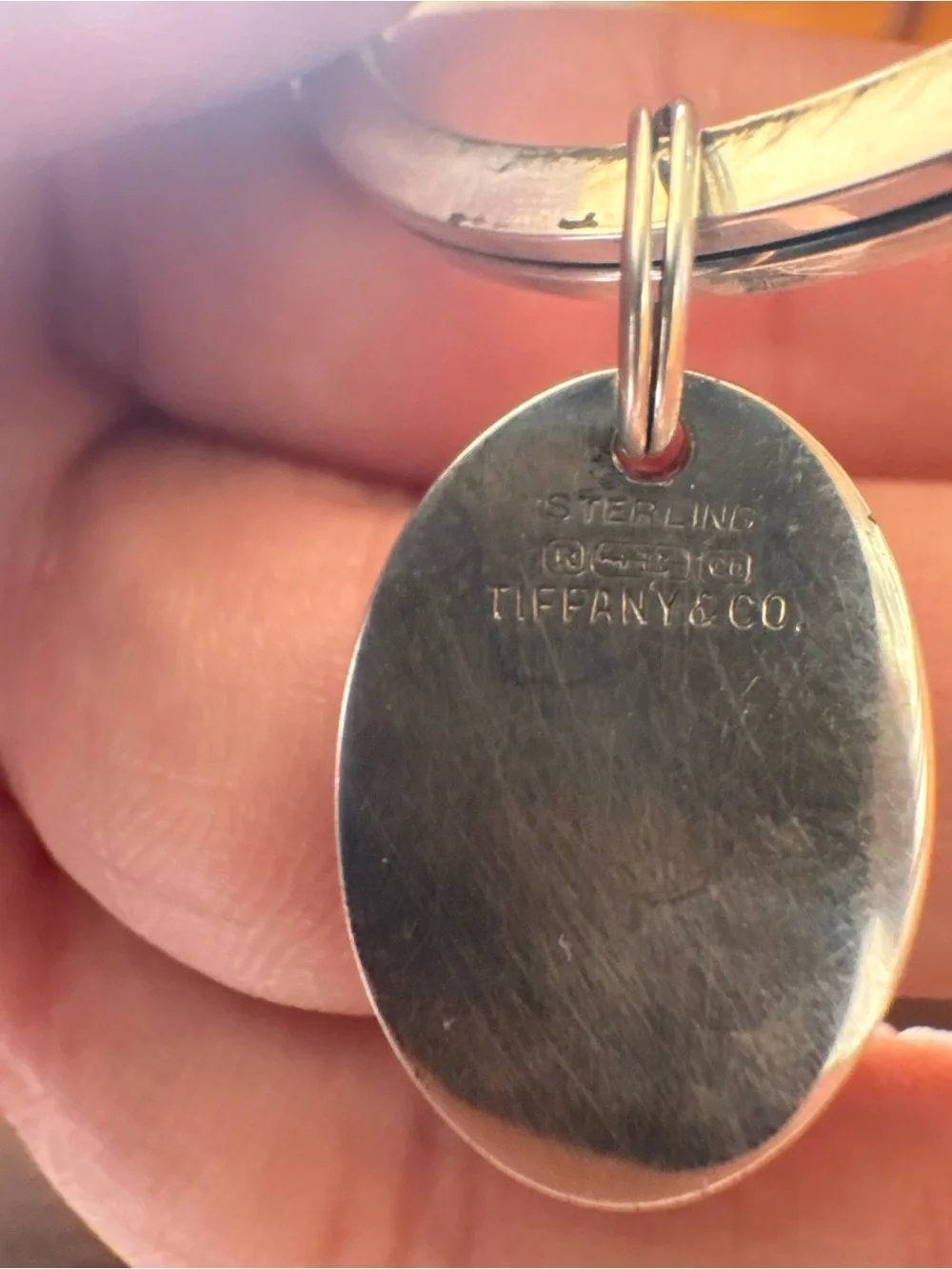 Authentic Tiffany & Co. Sterling Silver Round Key Ring Oval Tag, Vintage